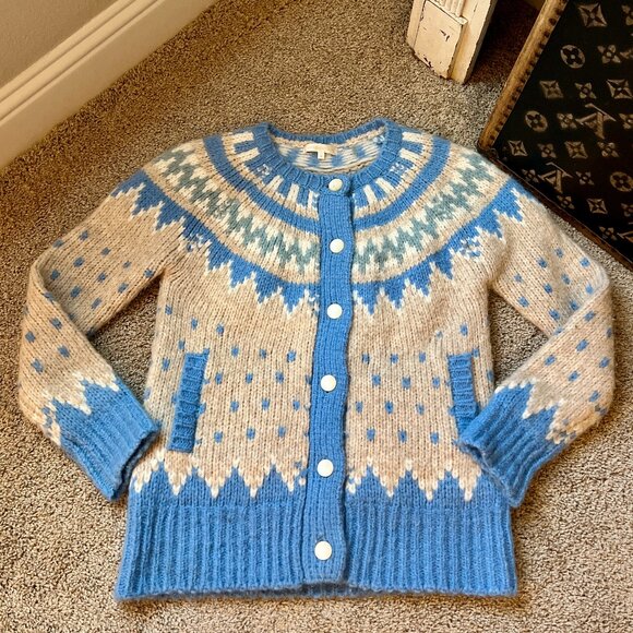LoveShackFancy Blue and Cream Cardigan - Picture 1 of 4